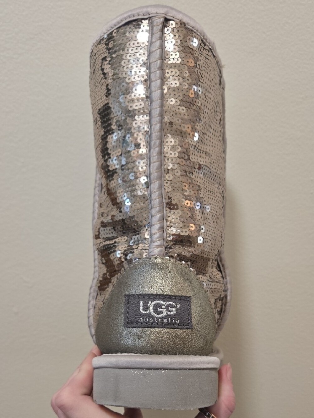 UGG Australia Classic Short Sequin Boots Silver Women's Size 9 - Picture 2 of 9
